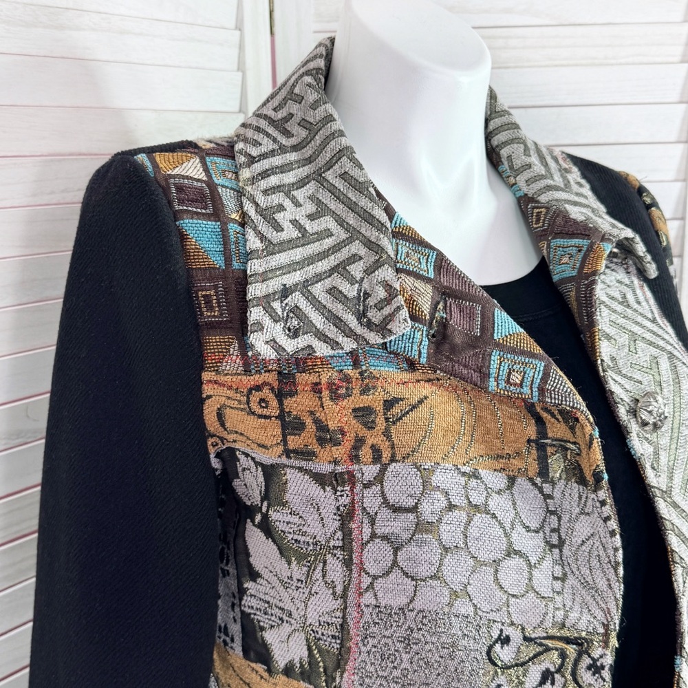 Zashi Embroidered Patchwork Tapestry Overcoat Bla… - image 5